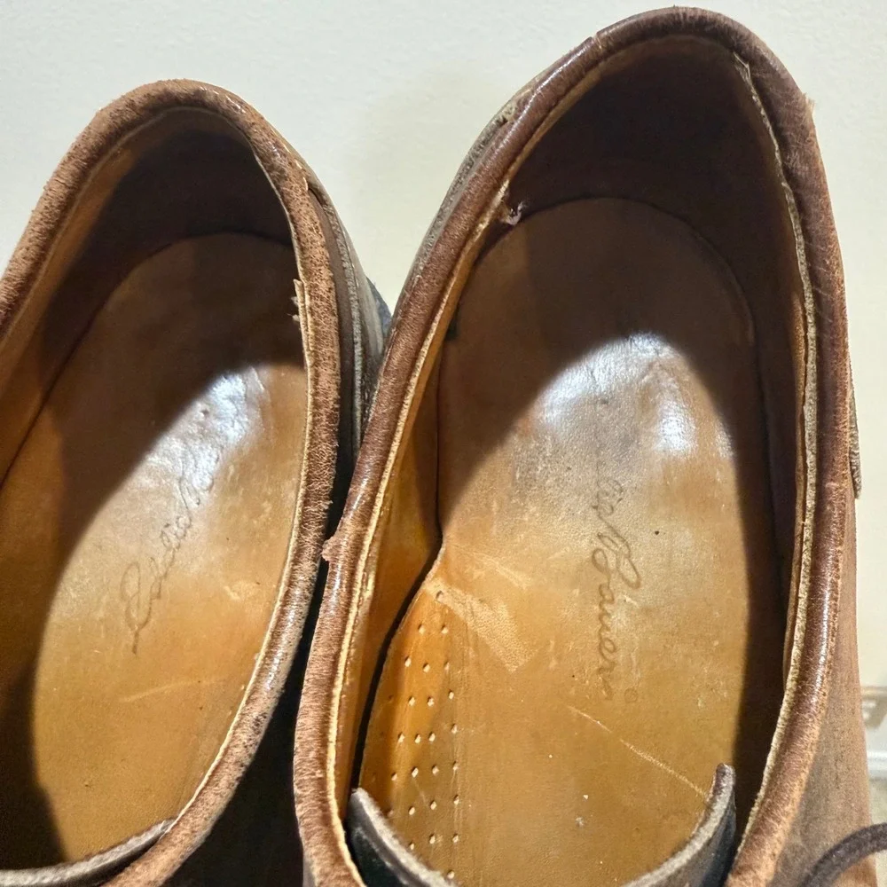 Eddie Bauer Mens Brown Leather Moc Toe Derby Shoes 8.5 M 970130 Made in USA
